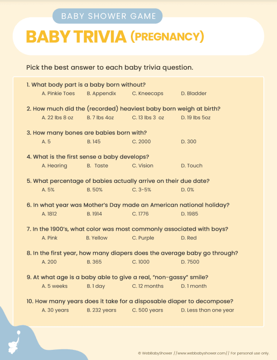 pampers baby shower quiz