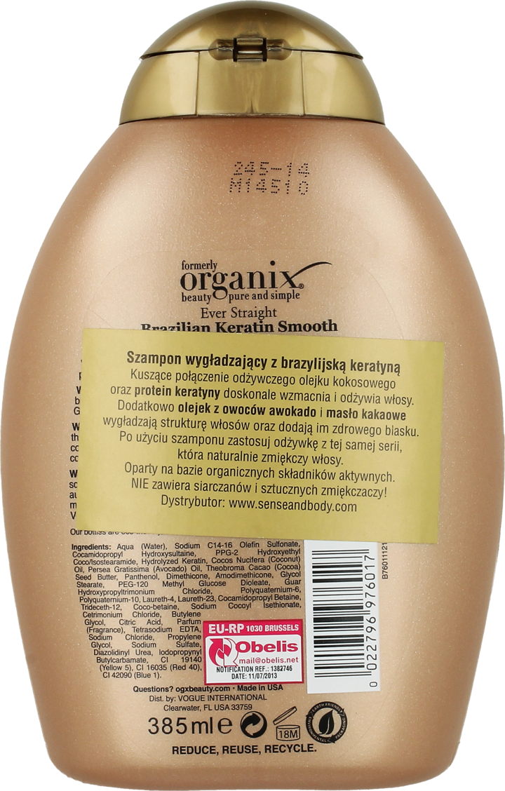 organix szampon wygładzający z brazylijską keratyną 385ml