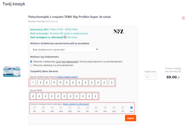 zlecenie na pieluchomajtki wskazania