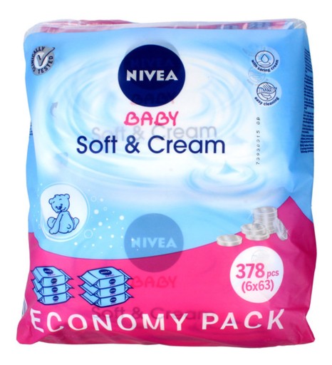 nivea baby chusteczki nawilżane soft & crem 6x63