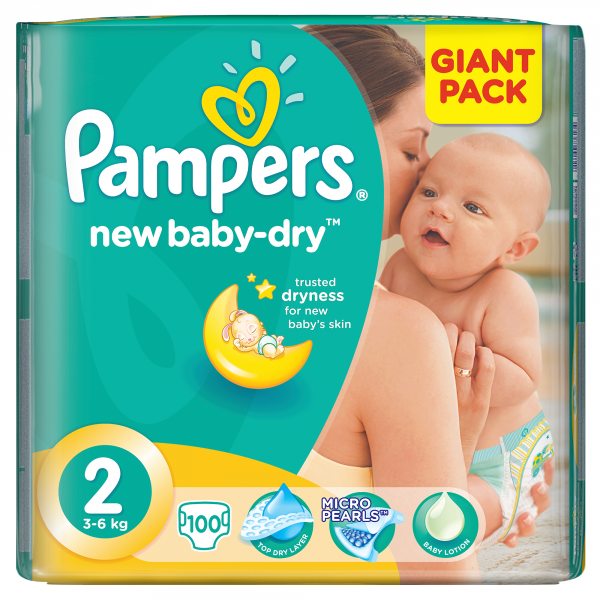 pampers pieluchy new baby 2 mini 3-6kg 100 sztuk