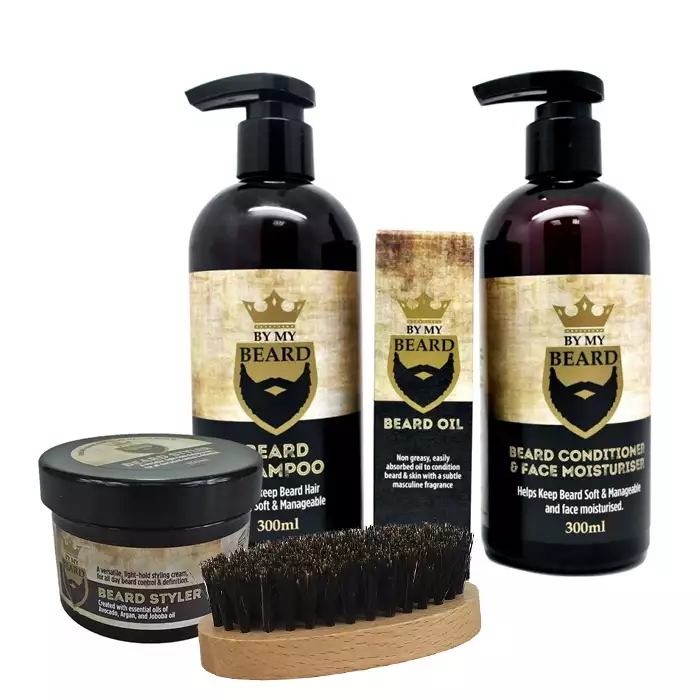 zestaw do pielęgnacji brody szampon odżywka szczotka i balsam