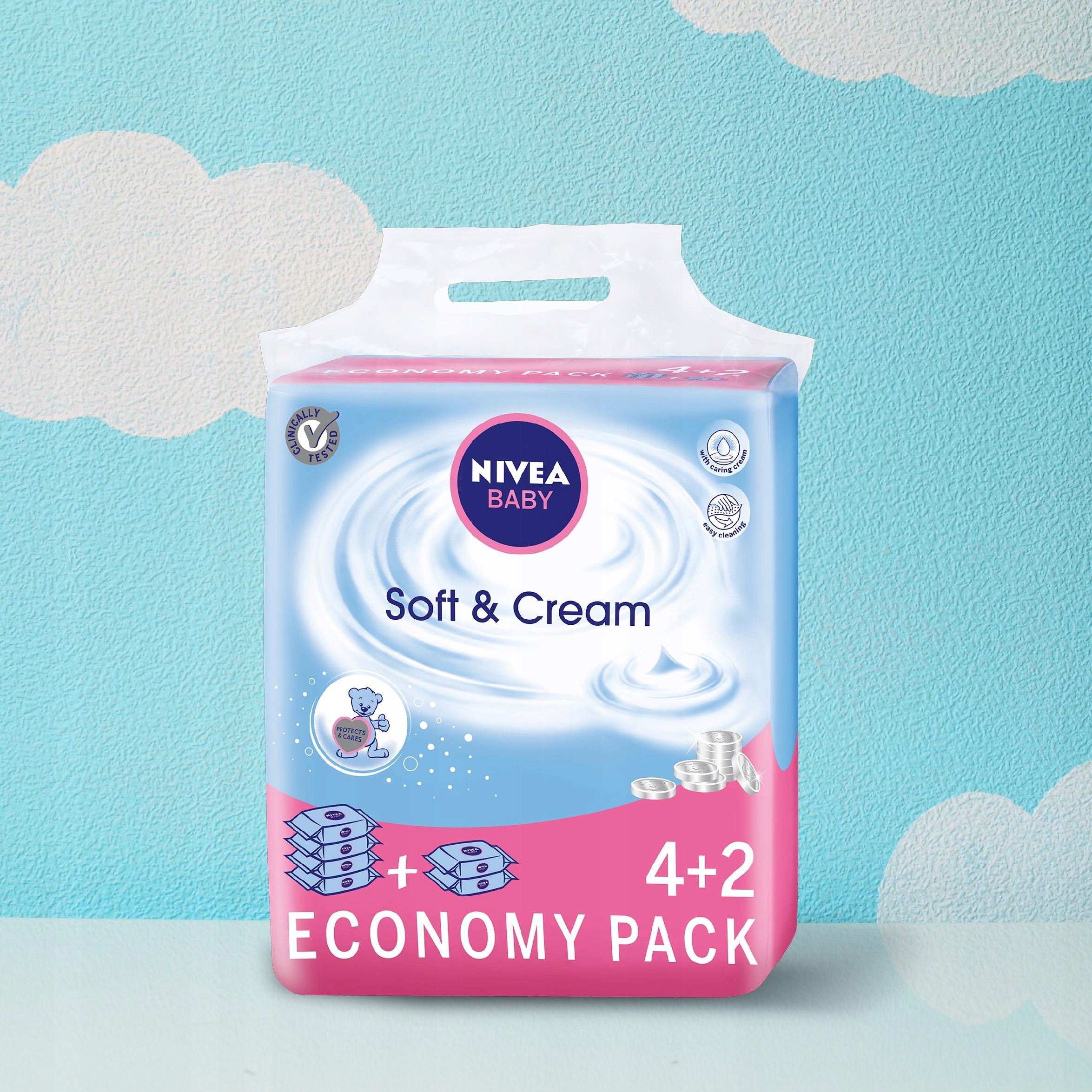 nivea baby chusteczki nawilżane soft & crem 6x63