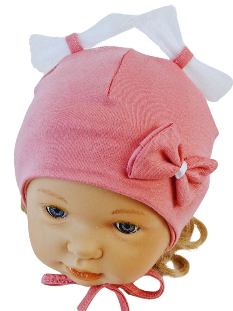 Bawełniana czapka dziecięca z kokardkami