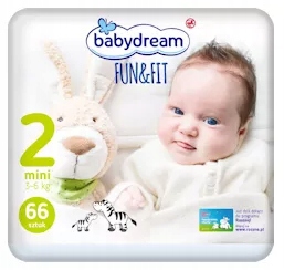 babydream fun&fit pieluszki jednorazowe mini2 3-6 kg 66 szt