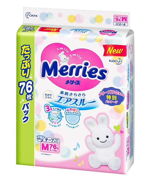 Japońskie pieluszki Merries M 6-11kg 68szt